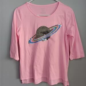 NWOT Arizona Girls Pink Top with Saturn in Sequin in Size XL